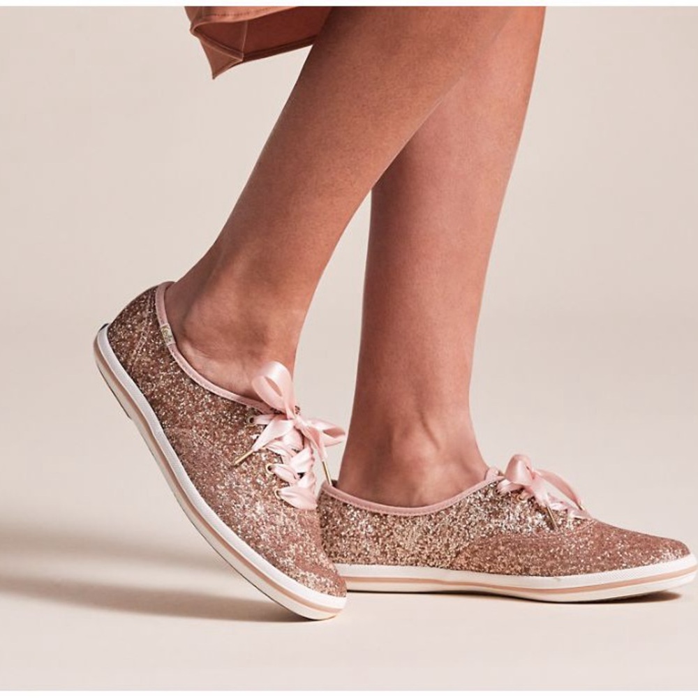 Keds X Kate Spade New York Rose Gold Glitter Sneakers Tennis Shoes